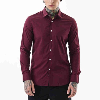 Slim fit core lab burgundy plain shirt