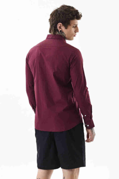 Slim fit core lab burgundy plain shirt - Image 3