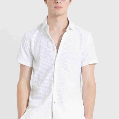 Two line white embroidery shirt