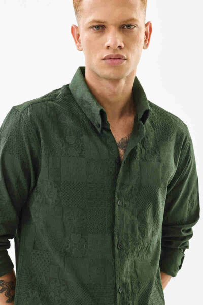 Slim fit dark green shirt - Image 2