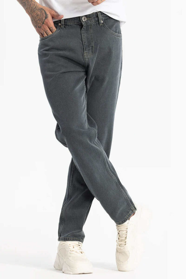Charcoal Grey Plain Baggy Fit Jeans - Image 4