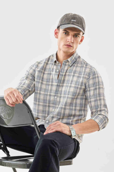 Linen Blend Checks Slim Fit Shirt