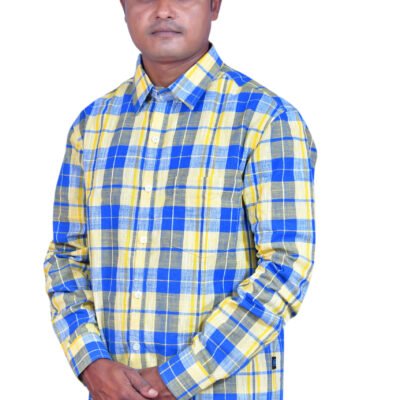 Yellow blue cotton check shirt
